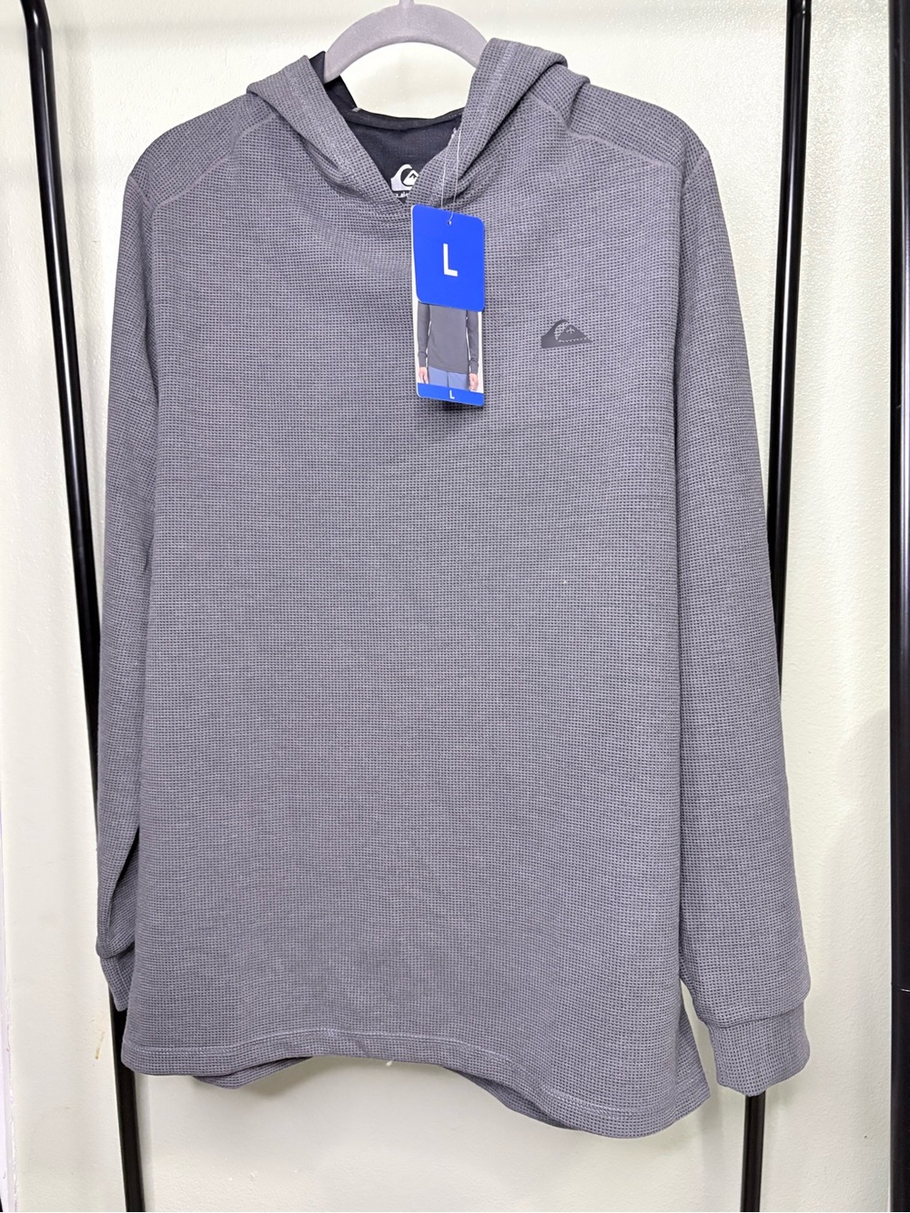 NWT Quiksilver Heather Grey Regular Fit Waffle Knit Pullover Hoodie Size L